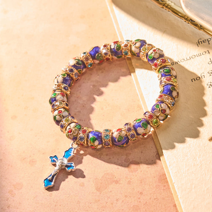 Christianartworkshop Bracelet en perles cloisonnées bleues détaillées avec crucifix - image 3