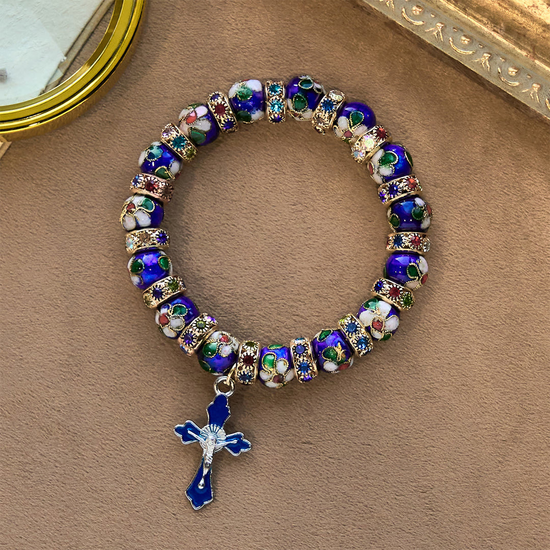 Christianartworkshop Bracelet en perles cloisonnées bleues détaillées avec crucifix - image 5