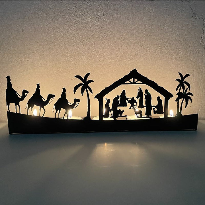 Christianartworkshop Porte-bougie en fer forgé représentant une crèche lumineuse et une décoration de Noël : - Bougeoir en métal-1 - image 0