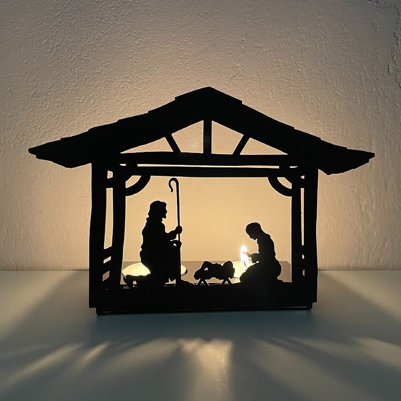Christianartworkshop Porte-bougie en fer forgé représentant une crèche lumineuse et une décoration de Noël : - Bougeoir en métal - 4 - image 3