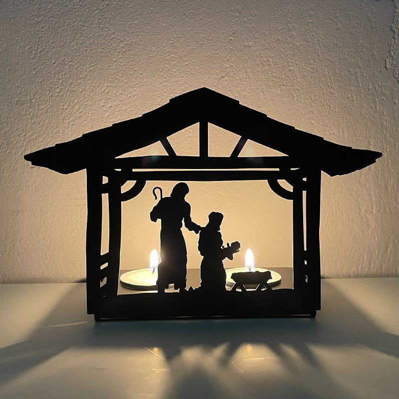 Christianartworkshop Porte-bougie en fer forgé représentant une crèche lumineuse et une décoration de Noël : - Bougeoir en métal - 5 - image 4