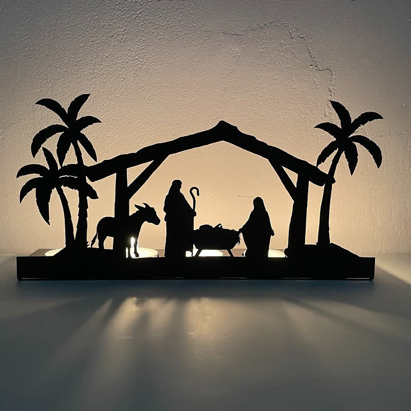 Christianartworkshop Porte-bougie en fer forgé représentant une crèche lumineuse et une décoration de Noël : - Bougeoir en métal - 3 - image 2