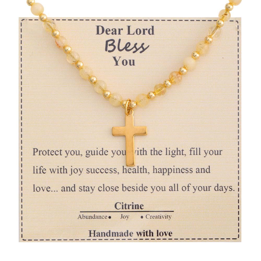 Christianartworkshop Collier Croix en Pierre Bénie : Charme en Pierre Naturelle et Symbole de Dévotion Discrète - Citrine - image 12