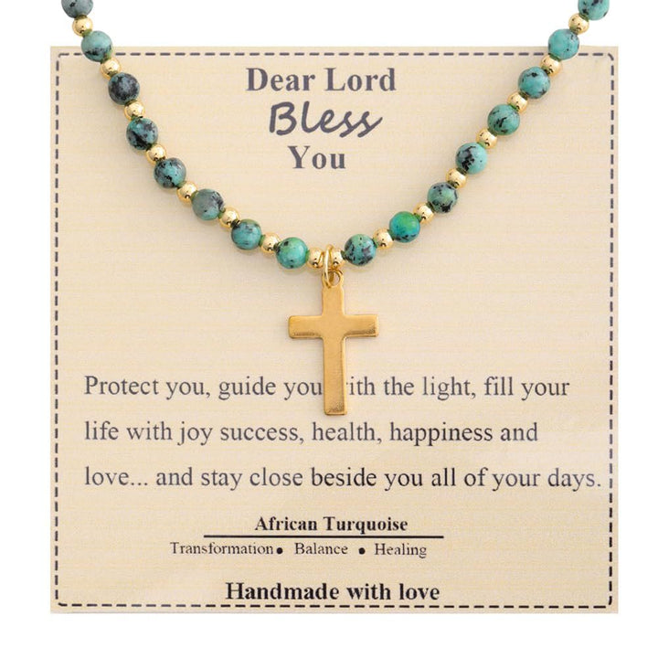 Christianartworkshop Collier Croix en Pierre Bénie : Charme en Pierre Naturelle et Symbole de Dévotion Discrète - Turquoise africaine - image 9