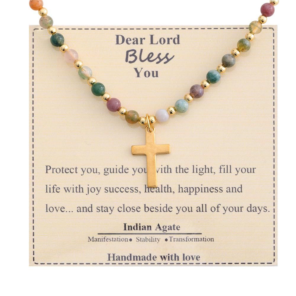 Christianartworkshop Collier Croix en Pierre Bénie : Charme en Pierre Naturelle et Symbole de Dévotion Discrète - Agate d'Inde - image 8