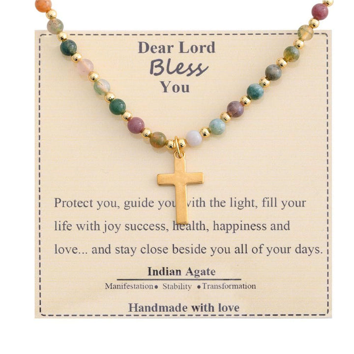 Christianartworkshop Collier Croix en Pierre Bénie : Charme en Pierre Naturelle et Symbole de Dévotion Discrète - Agate d'Inde - image 8
