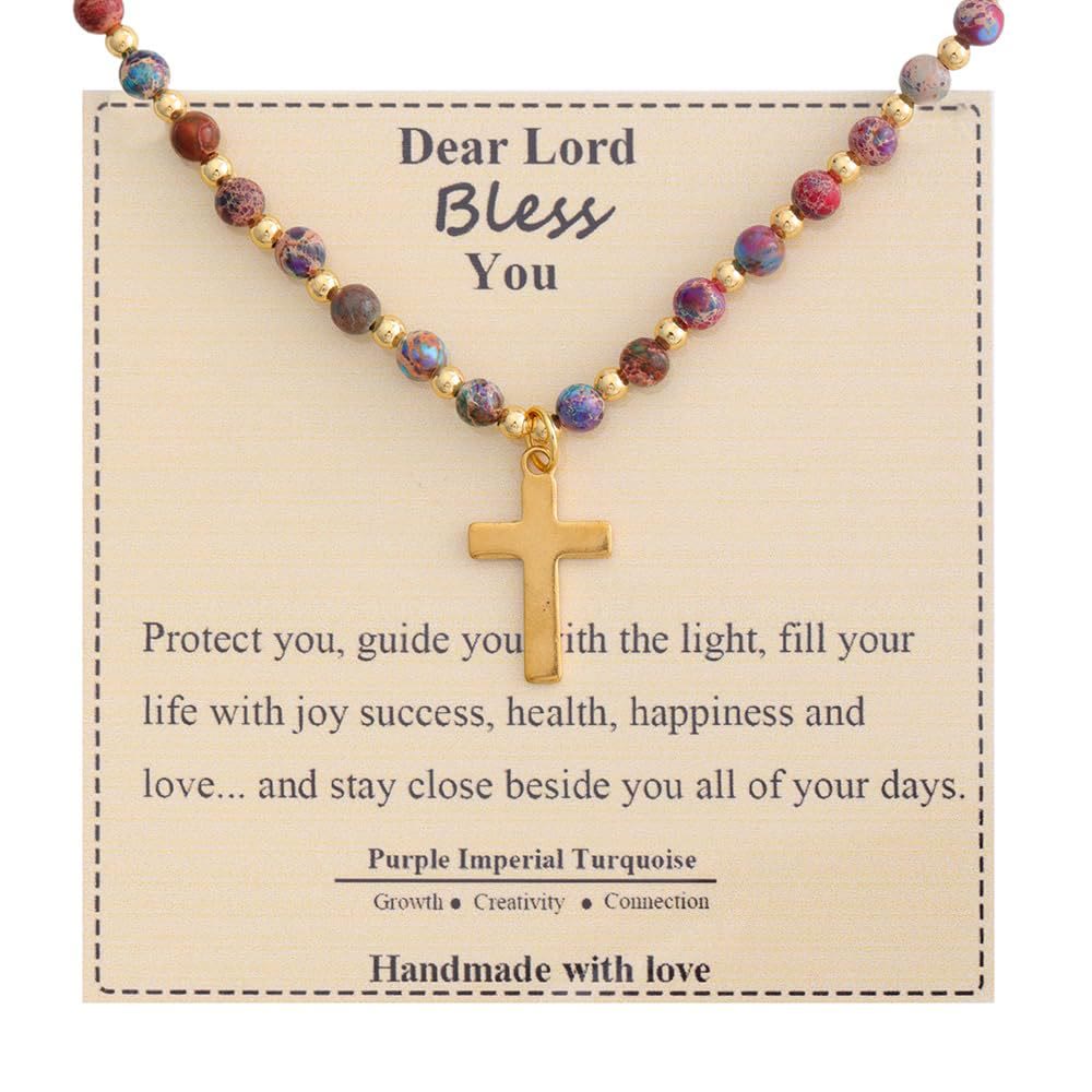 Christianartworkshop Collier Croix en Pierre Bénie : Charme en Pierre Naturelle et Symbole de Dévotion Discrète - Turquoise impériale violette - image 14