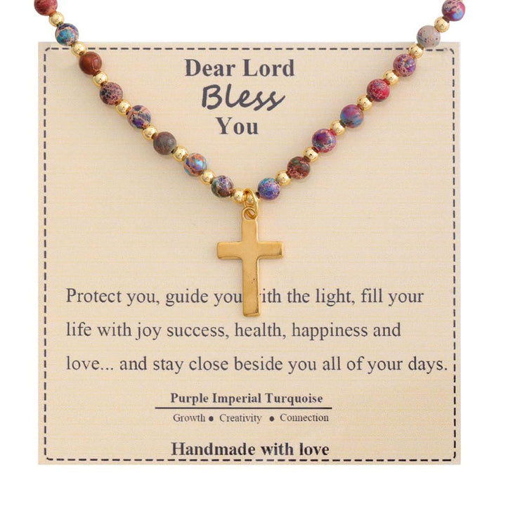 Christianartworkshop Collier Croix en Pierre Bénie : Charme en Pierre Naturelle et Symbole de Dévotion Discrète - Turquoise impériale violette - image 14
