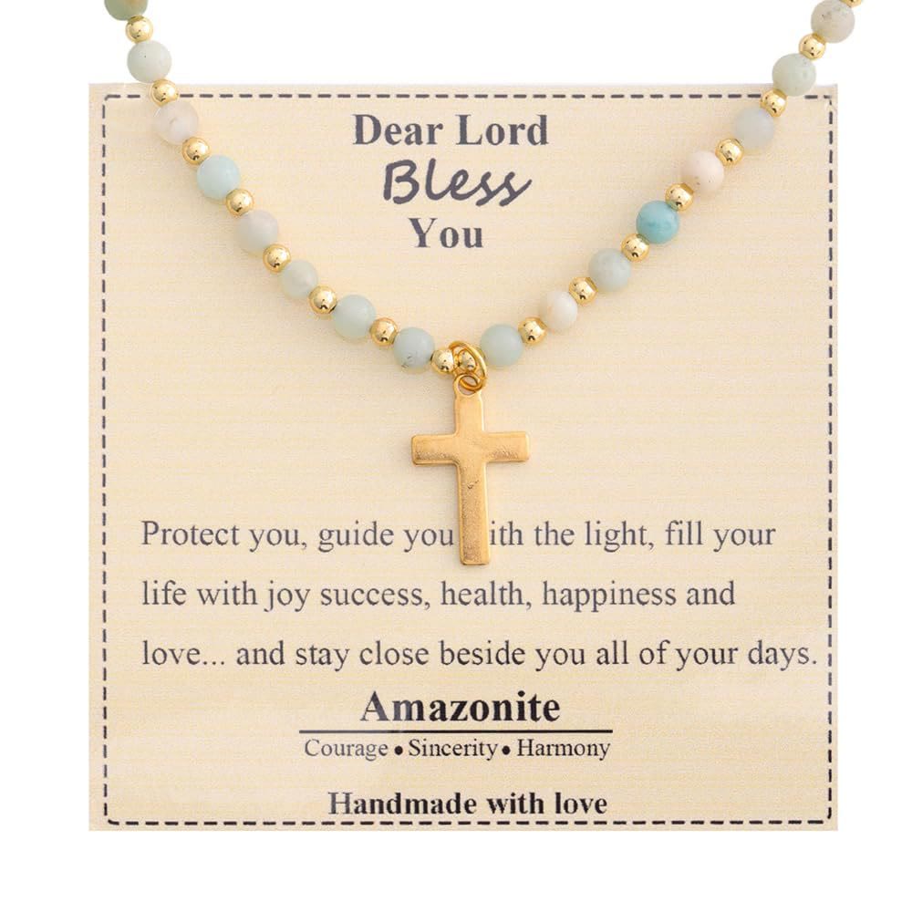 Christianartworkshop Collier Croix en Pierre Bénie : Charme en Pierre Naturelle et Symbole de Dévotion Discrète - Amazonite - image 6