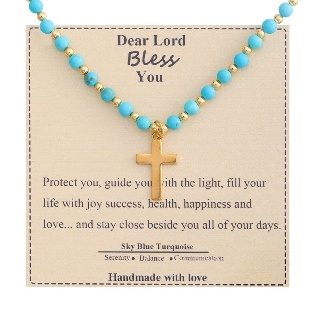 Christianartworkshop Collier Croix en Pierre Bénie : Charme en Pierre Naturelle et Symbole de Dévotion Discrète - Bleu ciel turquoise - image 4