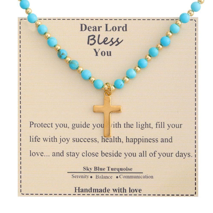 Christianartworkshop Collier Croix en Pierre Bénie : Charme en Pierre Naturelle et Symbole de Dévotion Discrète - Bleu ciel turquoise - image 4