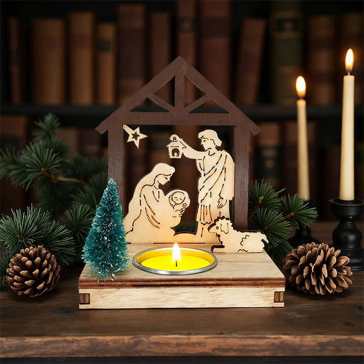 Christianartworkshop Crèche avec bougeoir Jésus : Une douce lueur pour la foi de Noël - image 1