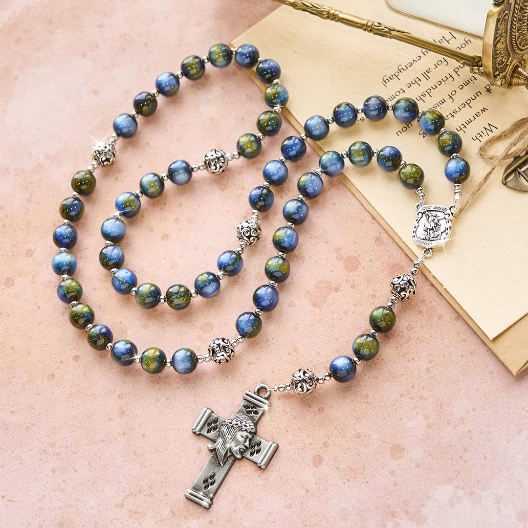 Christianartworkshop Chapelet orné de perles avec saint Michel et croix : une assurance paisible pour la prière - image 2
