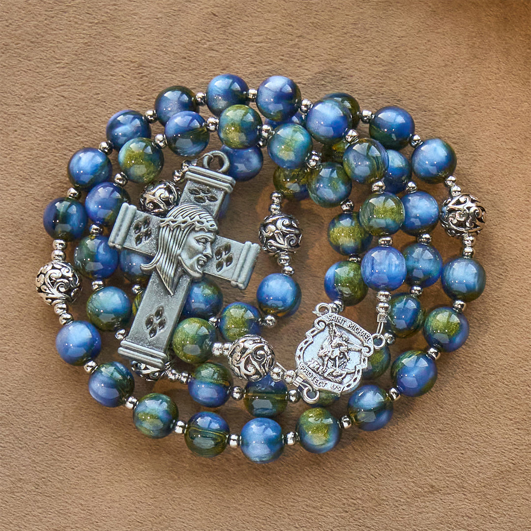 Christianartworkshop Chapelet orné de perles avec saint Michel et croix : une assurance paisible pour la prière - image 4
