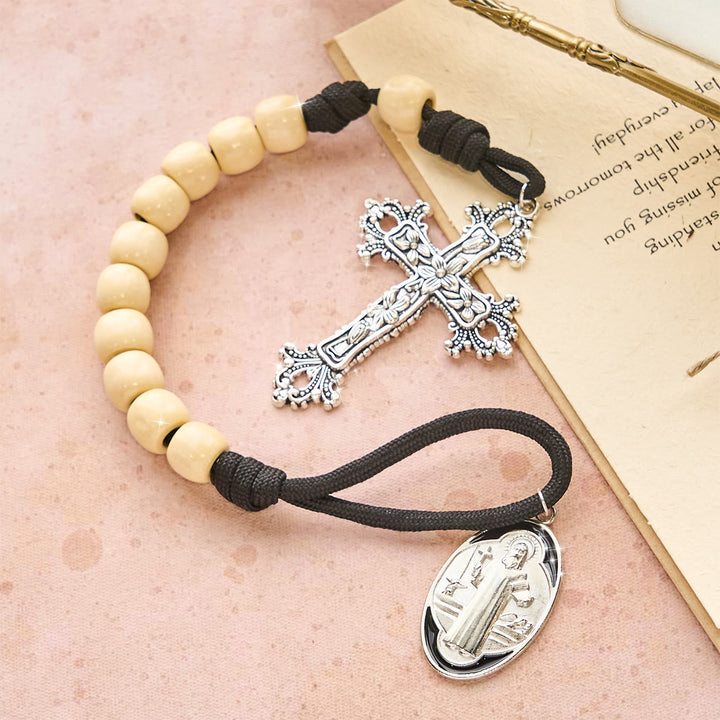 Christianartworkshop Chapelet de poche en perles de bois sous la protection de saint Benoît - image 2