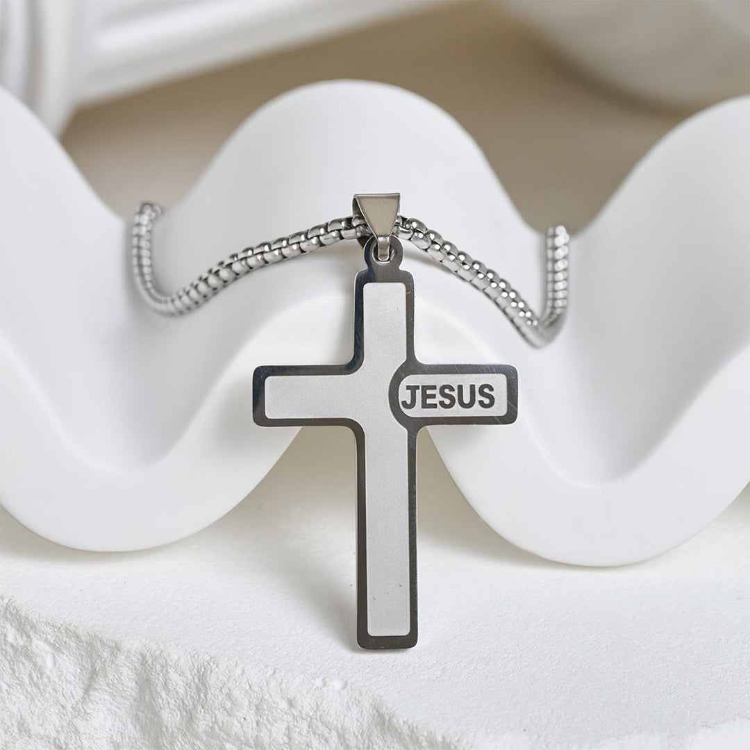 Christianartworkshop Collier croix minimaliste avec inscription « JÉSUS » : expression discrète de la foi - Argent - image 0