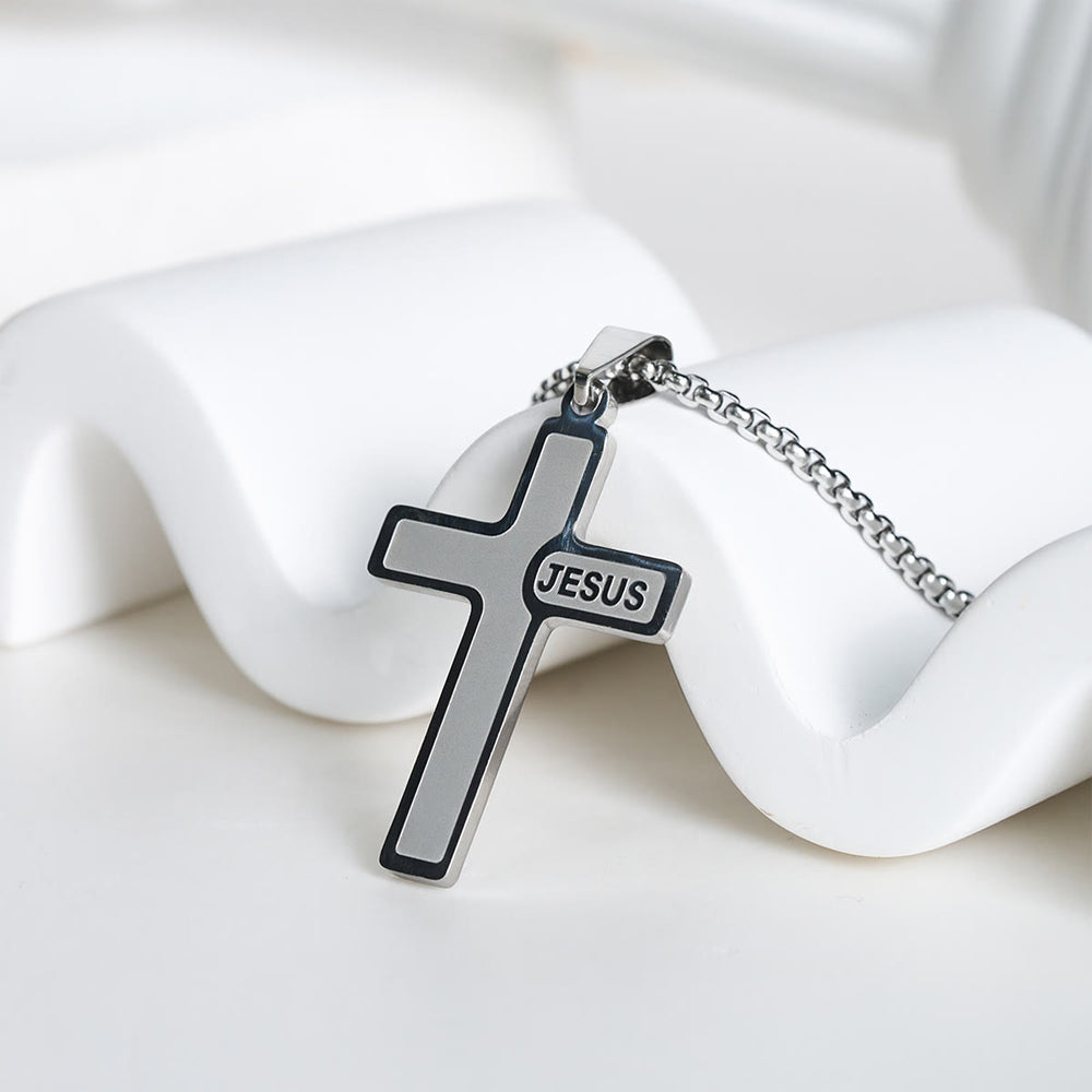 Christianartworkshop Collier croix minimaliste avec inscription « JÉSUS » : expression discrète de la foi - image 1