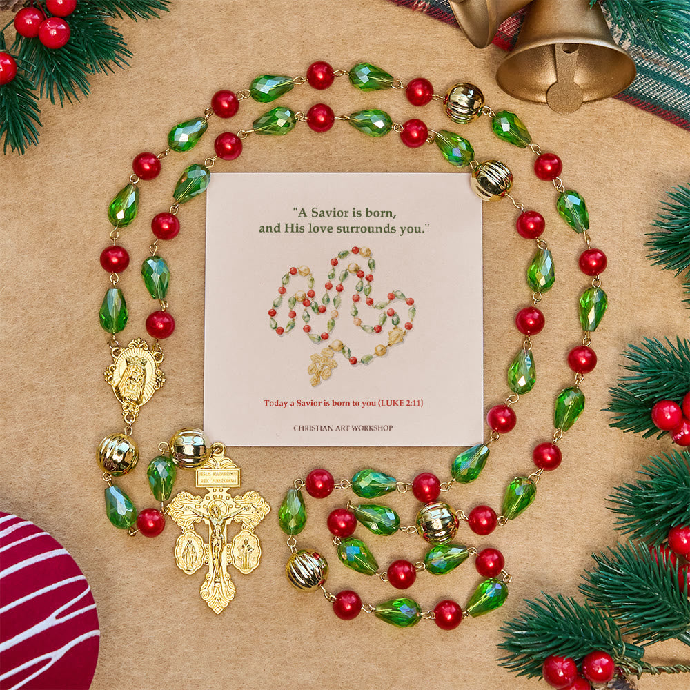 Christianartworkshop Cadeau de Noël : Chapelet de Noël orné d'un crucifix avec le pardon : Compagnon fidèle et décoration festive - Luc 2:11 - image 0