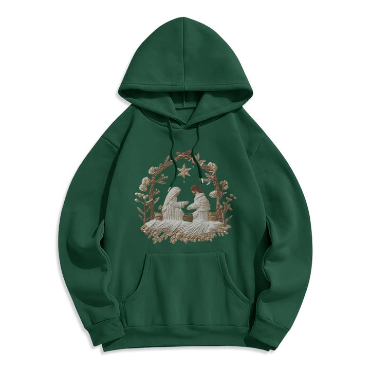 Sweat à capuche de Noël Christianartworkshop Nativité, doublé polaire, en polyester. - Vert - 2XL - image 5
