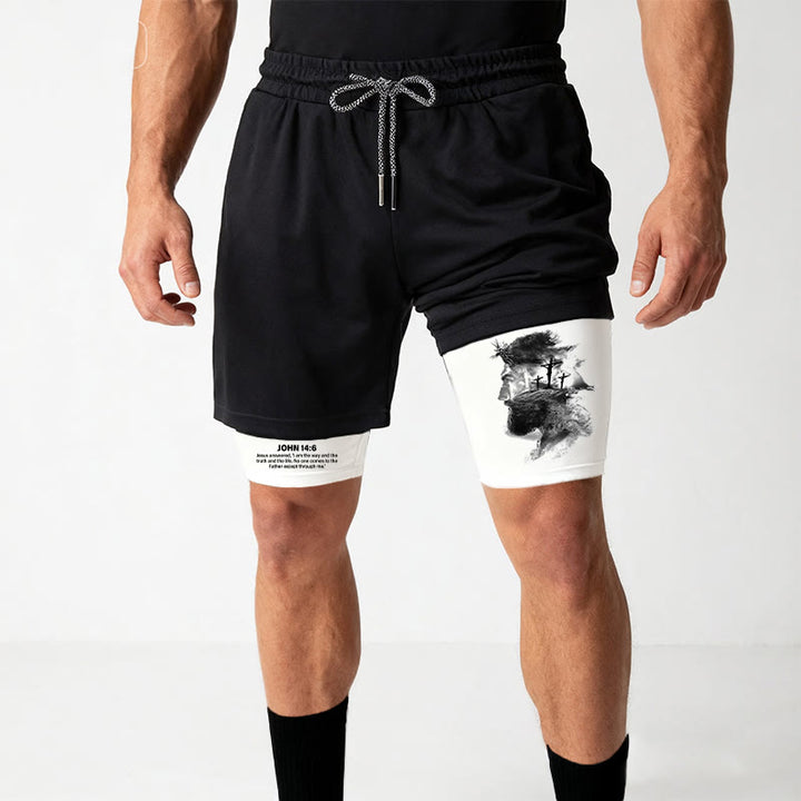 Christianartworkshop Short de sport Jean 14:6 avec motif Jésus et croix : Portez-le chaque jour pour exprimer votre dévotion. - image 3