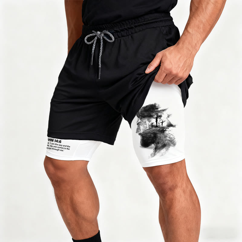 Christianartworkshop Short de sport Jean 14:6 avec motif Jésus et croix : Portez-le chaque jour pour exprimer votre dévotion. - image 1