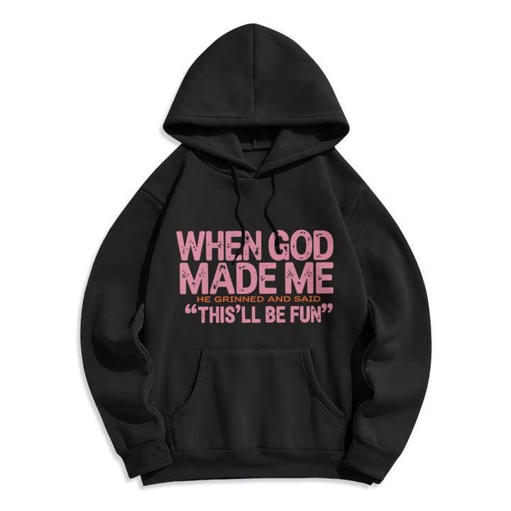 Christianartworkshop Quand Dieu m'a créé, citation sur la foi, sweat à capuche en polyester doublé polaire - Noir - 2XL - image 2