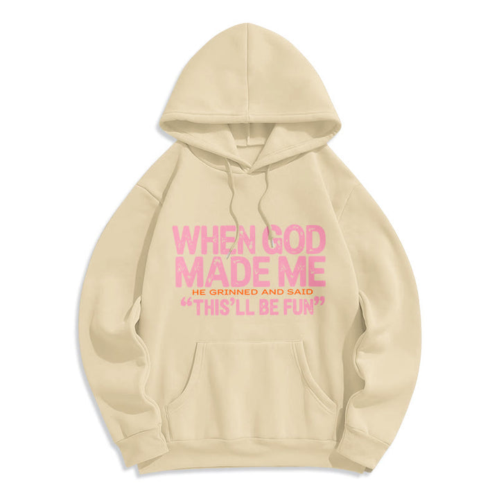 Christianartworkshop Quand Dieu m'a créé, citation sur la foi, sweat à capuche en polyester doublé polaire - Beige - 2XL - image 4