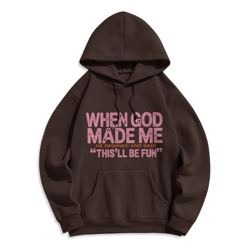 Christianartworkshop Quand Dieu m'a créé, citation sur la foi, sweat à capuche en polyester doublé polaire - Brun - 2XL - image 1