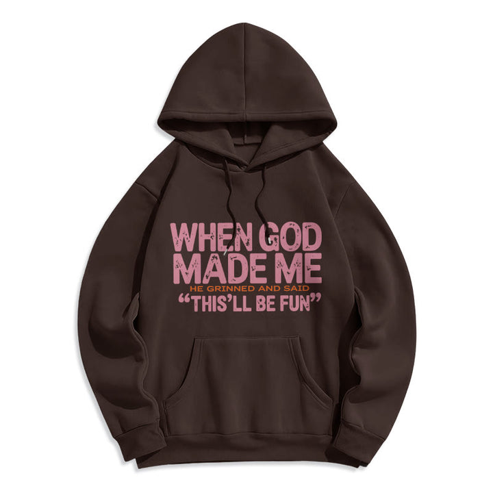 Christianartworkshop Quand Dieu m'a créé, citation sur la foi, sweat à capuche en polyester doublé polaire - Brun - 2XL - image 1