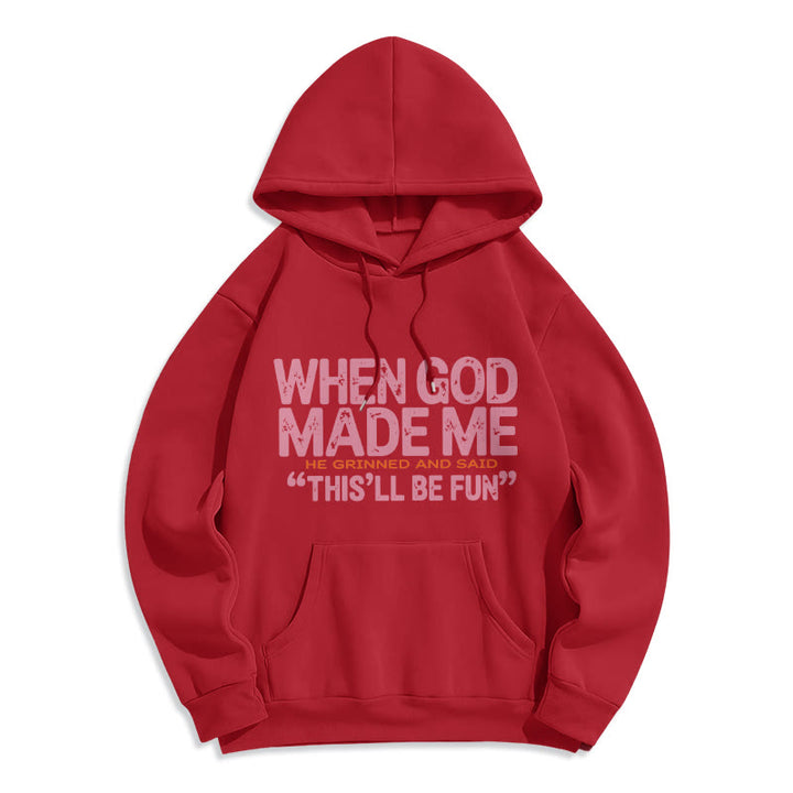 Christianartworkshop Quand Dieu m'a créé, citation sur la foi, sweat à capuche en polyester doublé polaire - Rouge - 2XL - image 6