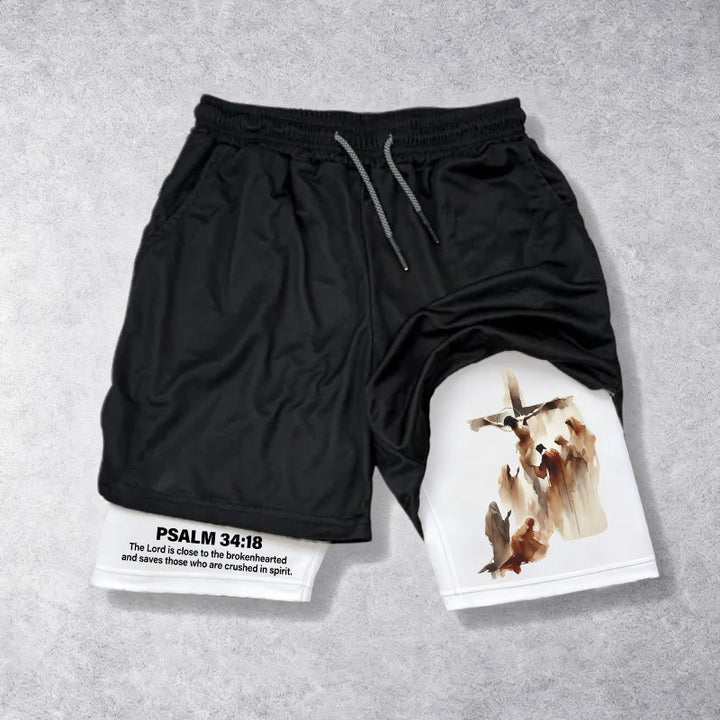 Christianartworkshop Short de sport Faith Performance avec motif de croix aquarelle, inspiré du Psaume 34:18 - US/UK/AU40, EU54 - image 0