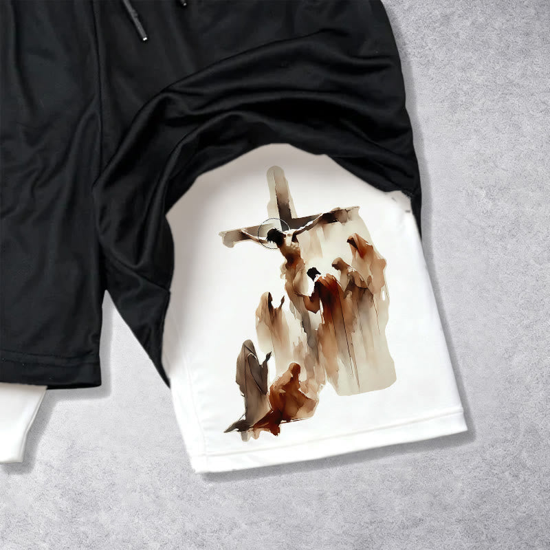 Christianartworkshop Short de sport Faith Performance avec motif de croix aquarelle, inspiré du Psaume 34:18 - image 5