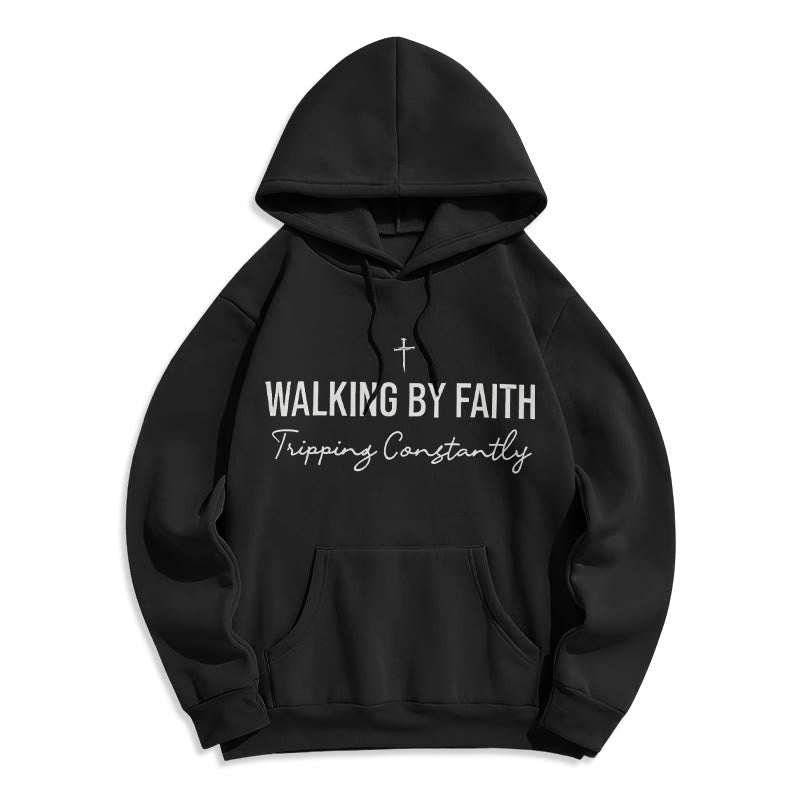 Christianartworkshop Walking By Faith Sweat à capuche en polyester doublé polaire - Noir - 2XL - image 5