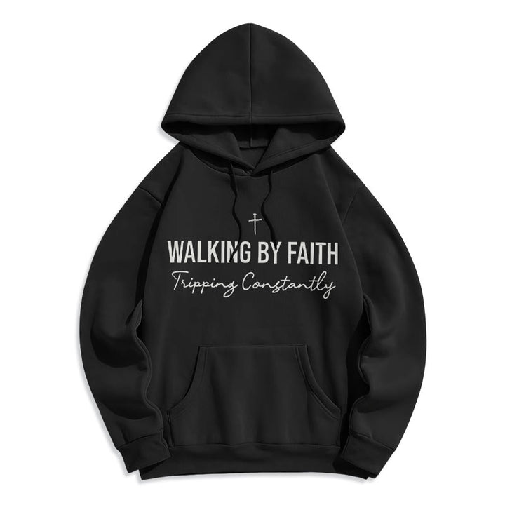 Christianartworkshop Walking By Faith Sweat à capuche en polyester doublé polaire - Noir - 2XL - image 5