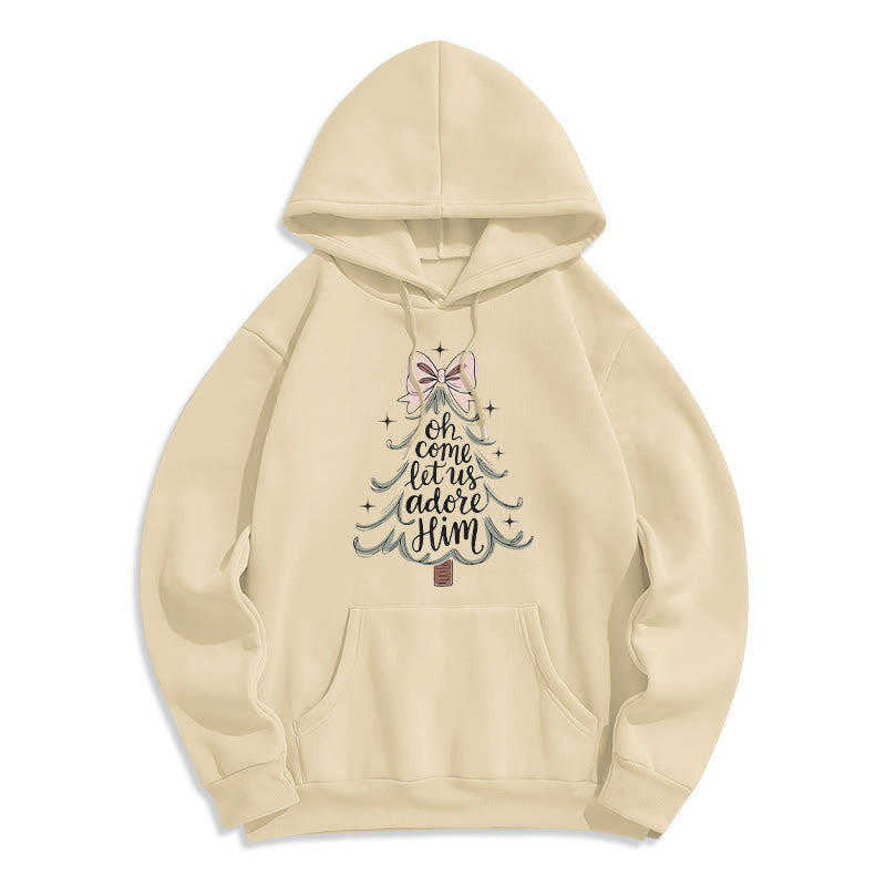 Christianartworkshop Oh Come Let Us Adore Him, sweat à capuche de Noël doublé polaire en polyester - Beige - 2XL - image 3