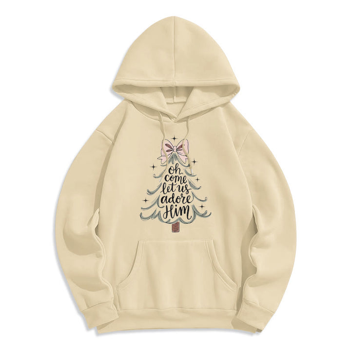 Christianartworkshop Oh Come Let Us Adore Him, sweat à capuche de Noël doublé polaire en polyester - Beige - 2XL - image 3