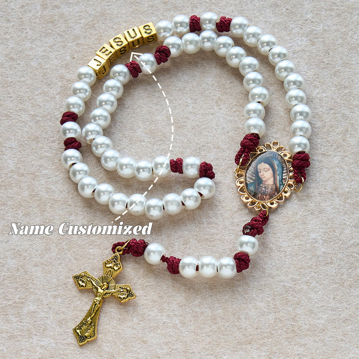 Christianartworkshop Chapelet blanc élégant personnalisé avec cordon en paracorde bordeaux et lettres JÉSUS personnalisées - Nom personnalisé(en majuscules) - image 3