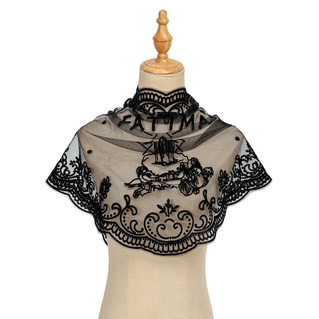Christianartworkshop Voile de dentelle noire de la chapelle Fátima : La présence de Notre-Dame dans une douce élégance - image 1