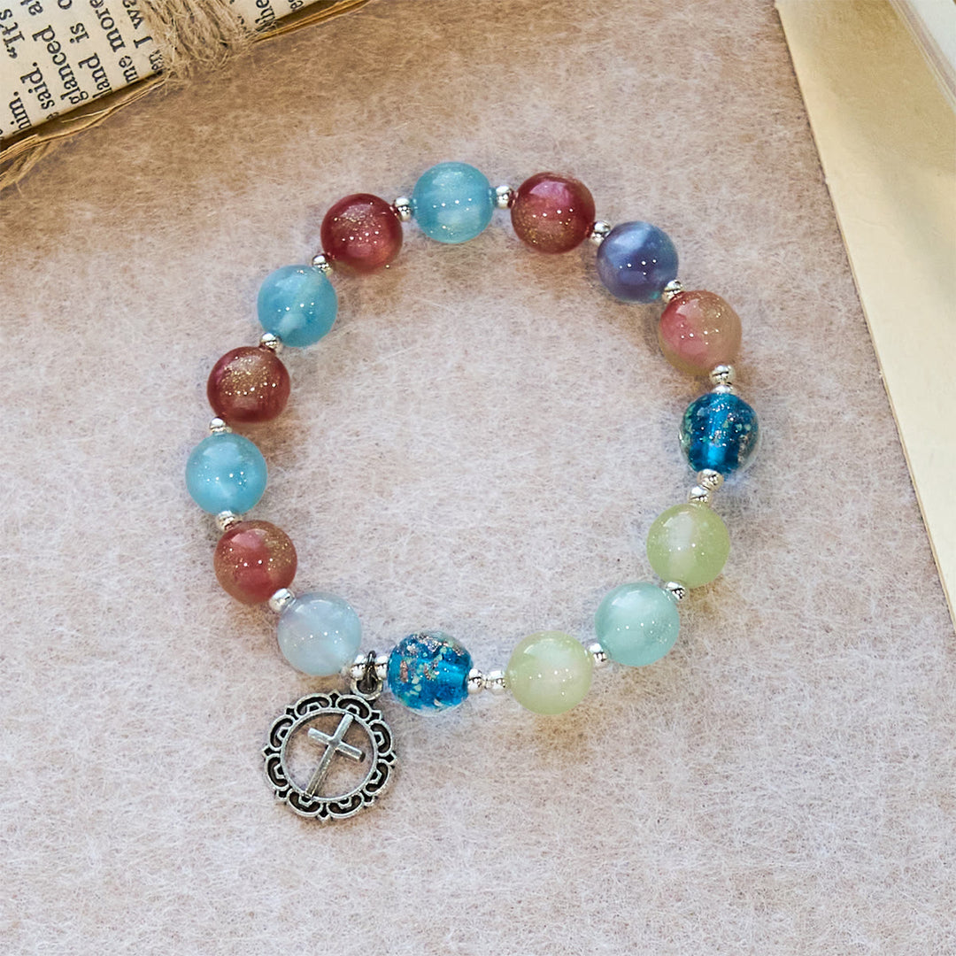 Christianartworkshop Bracelet de perles à paillettes changeant de couleur selon les UV avec croix ornée : Brillez de mille feux - Tour de poignet : 7,87''/20 cm (ajustable) - image 0