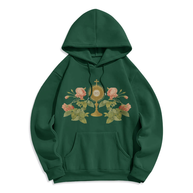 Christianartworkshop Sweat à capuche en polyester doublé polaire avec motif IHS & Rose - Vert - 2XL - image 8