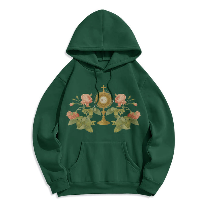 Christianartworkshop Sweat à capuche en polyester doublé polaire avec motif IHS & Rose - Vert - 2XL - image 8