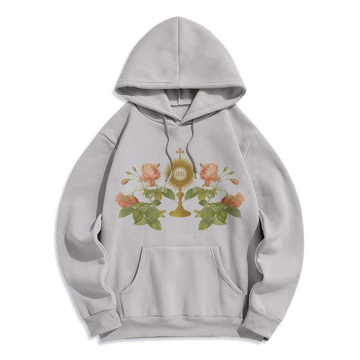 Christianartworkshop Sweat à capuche en polyester doublé polaire avec motif IHS & Rose - Gris - 2XL - image 4