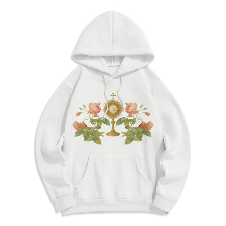Christianartworkshop Sweat à capuche en polyester doublé polaire avec motif IHS & Rose - Blanc - 2XL - image 5