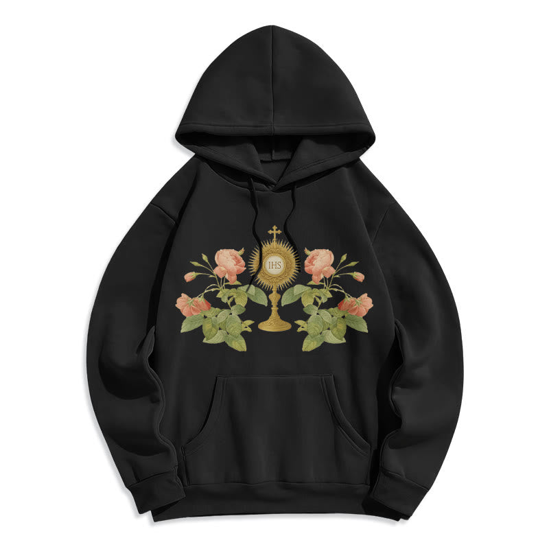 Christianartworkshop Sweat à capuche en polyester doublé polaire avec motif IHS & Rose - Noir - 2XL - image 7