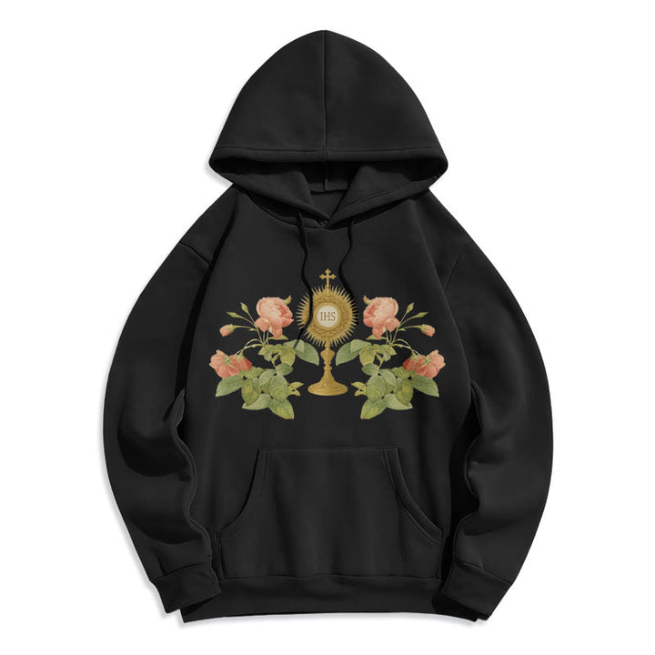 Christianartworkshop Sweat à capuche en polyester doublé polaire avec motif IHS & Rose - Noir - 2XL - image 7