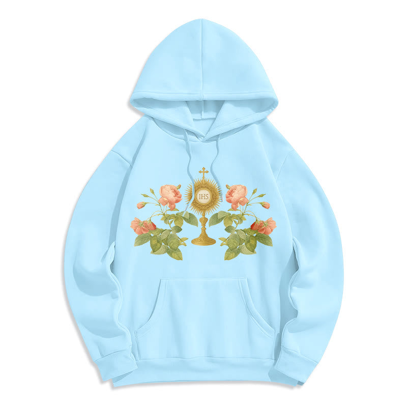 Christianartworkshop Sweat à capuche en polyester doublé polaire avec motif IHS & Rose - Bleu - 2XL - image 2