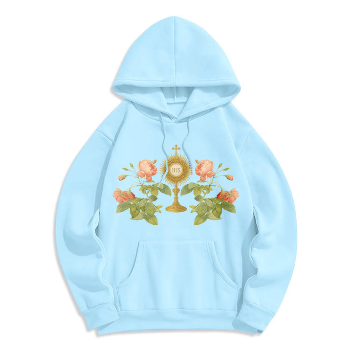Christianartworkshop Sweat à capuche en polyester doublé polaire avec motif IHS & Rose - Bleu - 2XL - image 2