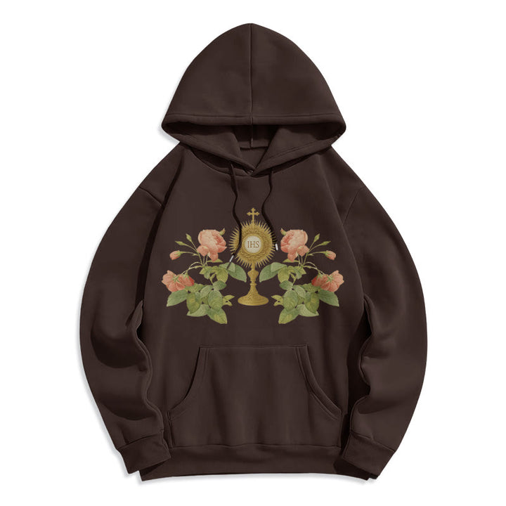 Christianartworkshop Sweat à capuche en polyester doublé polaire avec motif IHS & Rose - Brun - 2XL - image 6