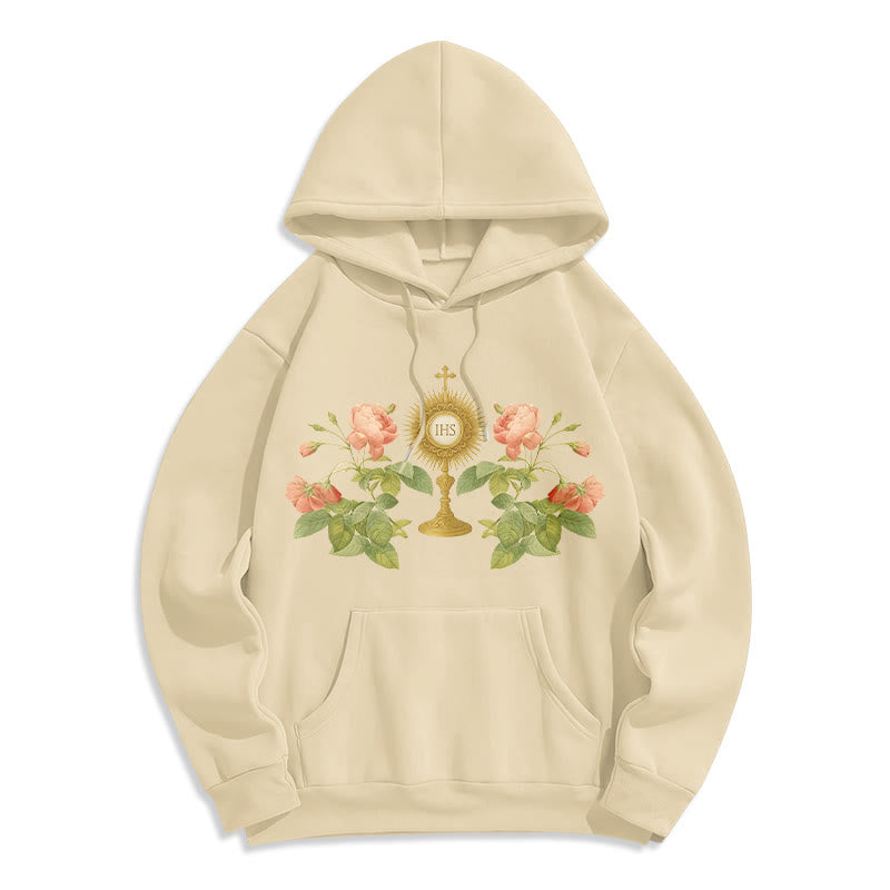 Christianartworkshop Sweat à capuche en polyester doublé polaire avec motif IHS & Rose - Beige - 2XL - image 3