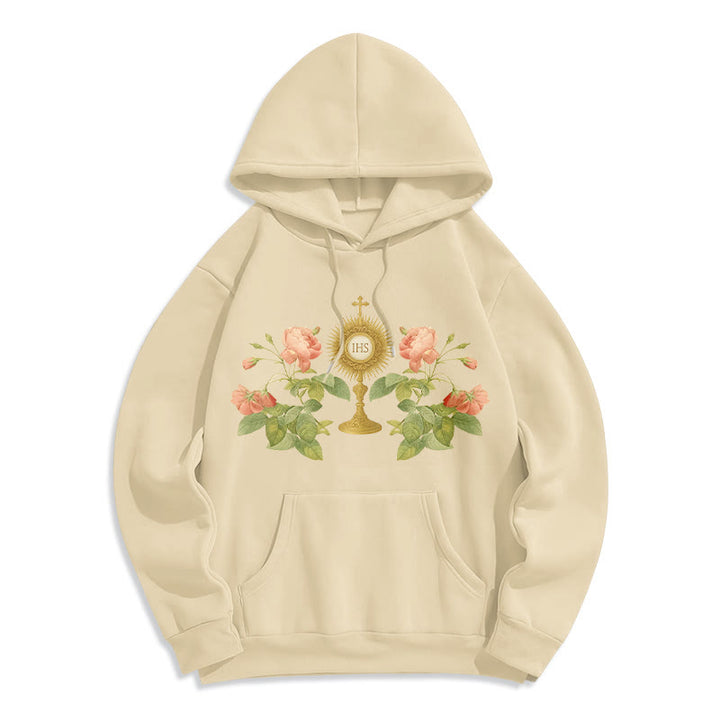Christianartworkshop Sweat à capuche en polyester doublé polaire avec motif IHS & Rose - Beige - 2XL - image 3